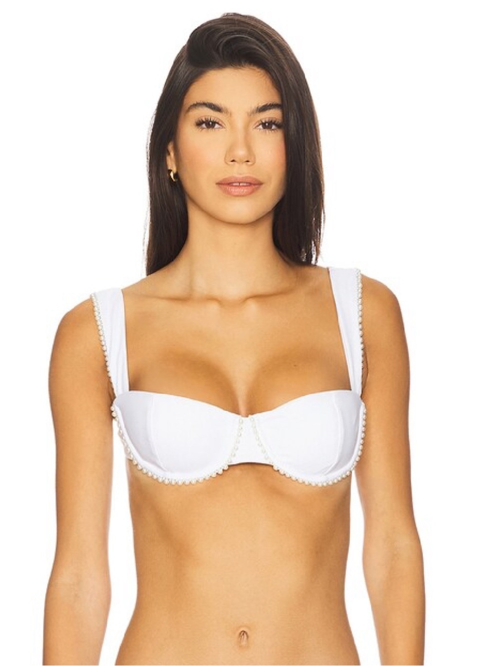 Lovers + Friends White Square-Back Bikini Top with Decorative Pearl Trim